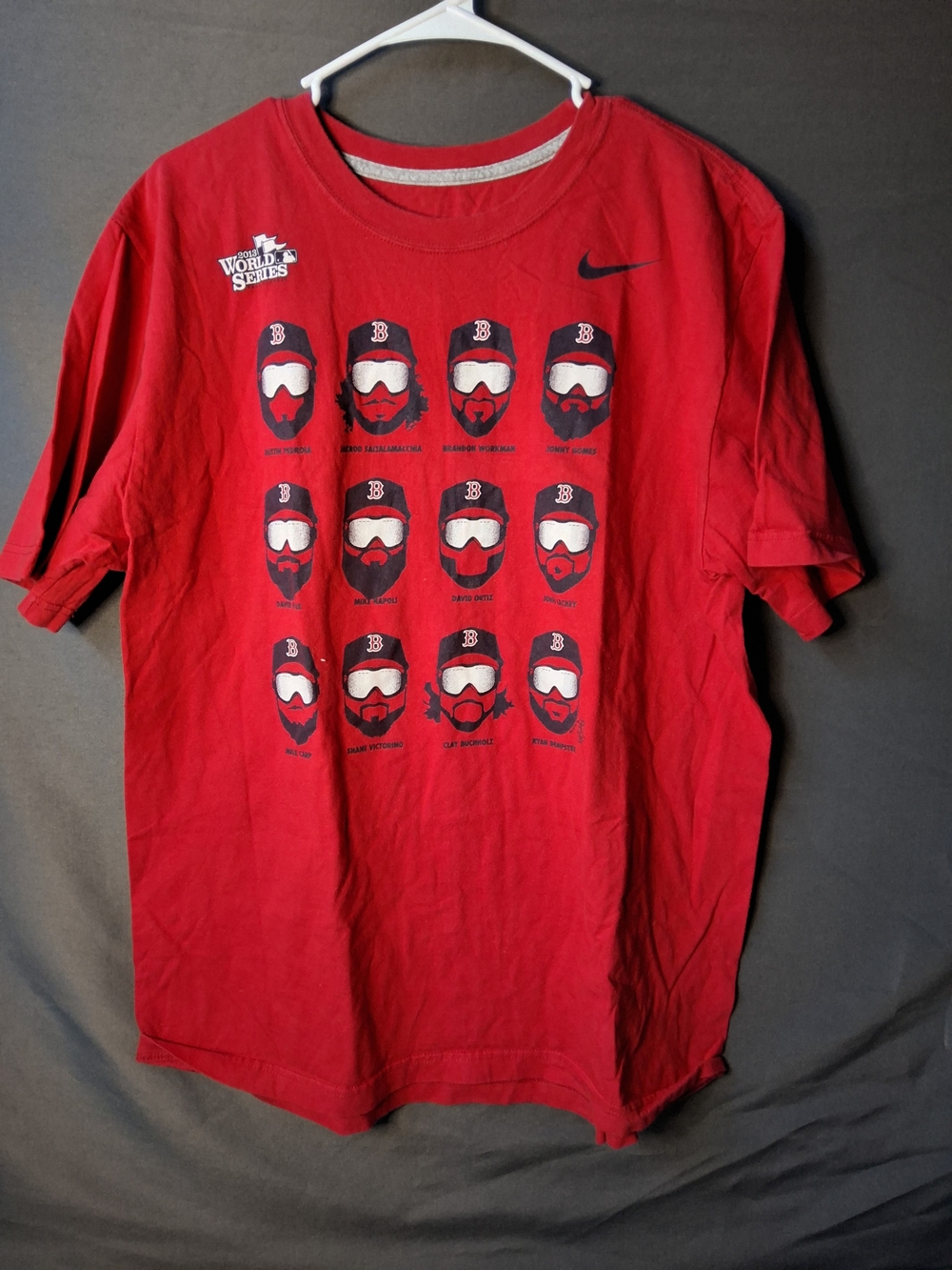 Nike Men’s Red Boston Bearded Players Graphic Short Sleeve Tee - Swoosh Logo
